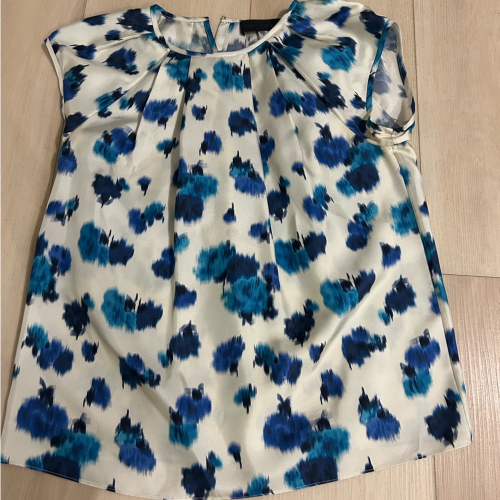 Derek Lam White and Blue Patterned Blouse size 2
